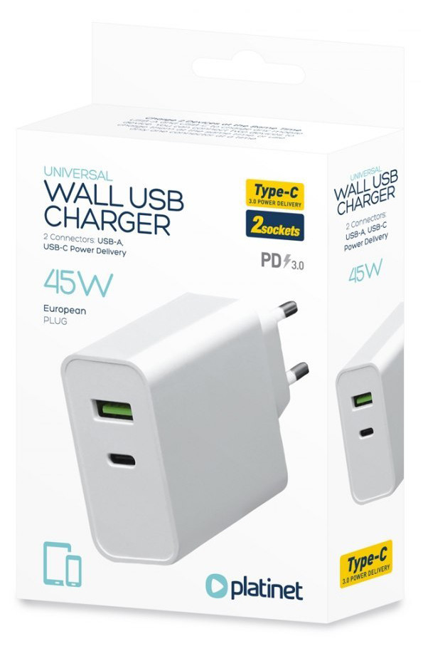Platinet charger USB/USB-C 45W (PLCUPD45W) - Image 2