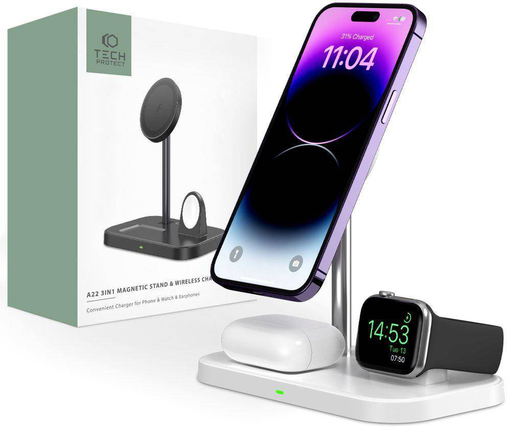 Tech-protect wireless charger QI15W A22 3in1 Magnetic MagSafe, white - Image 2