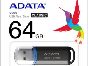 MEMORIE USB 2.0 ADATA 64 GB, cu capac, carcasa plastic, negru, "AC906-64G-RBK" (timbru verde 0.03 lei)