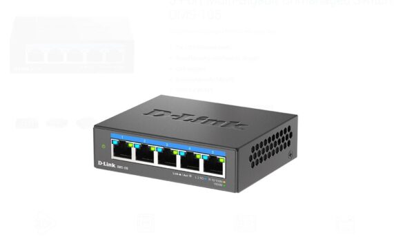 SWITCH D-Link, 5 porturi 2.5Gbps, carcasa metalica, "DMS-105" (timbru verde 0.8 lei)