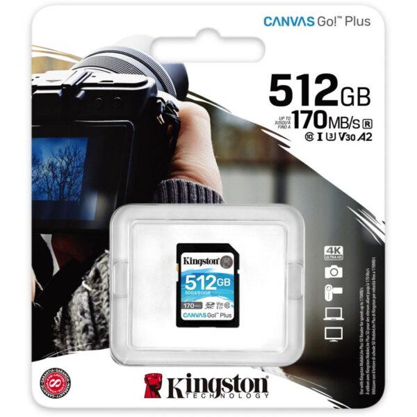 Kingston paměťová karta 512GB SDXC Canvas Go Plus 170R C10 UHS-I U3 V30