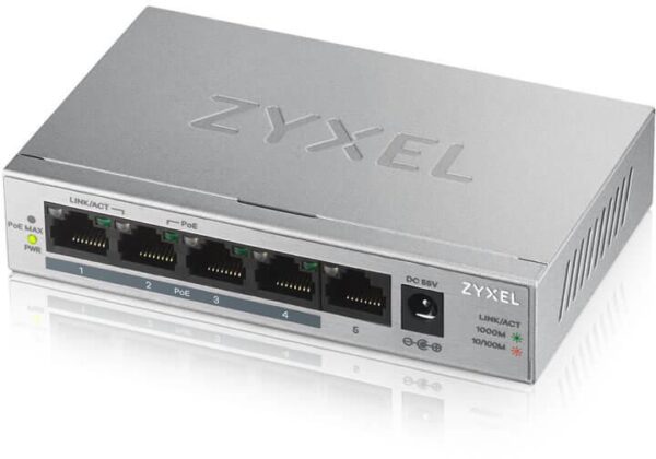 Zyxel GS1005-HP, 5 Port Gigabit PoE+ unmanaged desktop Switch, 4 x PoE, 60 Watt