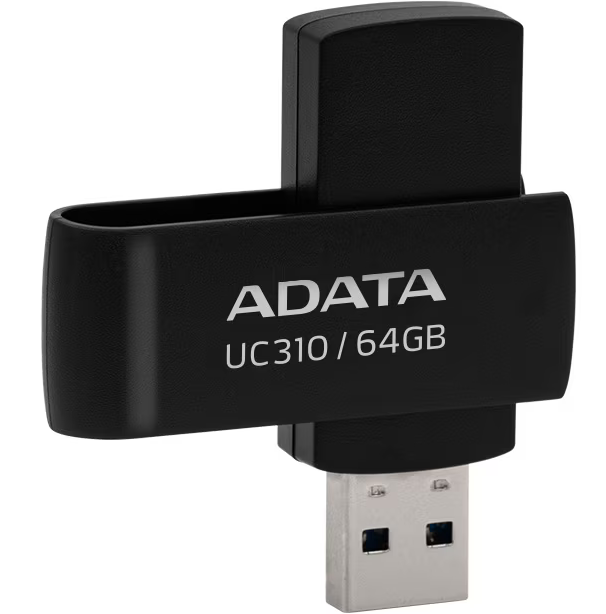 MEMORIE USB 3.2 ADATA 64 GB, protectie slide laterala, carcasa plastic, negru, "UC310-64G-RBK" (timbru verde 0.03 lei)