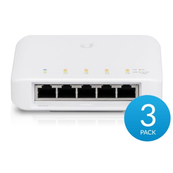 Ubiquiti UniFi Switch USW Flex - 5 Ports - 4x GE (10/100/1000) PoE+ - 1x GE (10/100/1000) PoE++ - 3 pcs