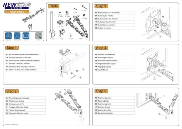 Neomounts FPMA-D935D mounting kit - full-motion - for 2 LCD displays - silver - Image 3