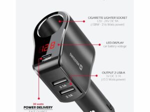 Swissten Car charger 1x USB-C PD / 2x USB-A / CL / LED