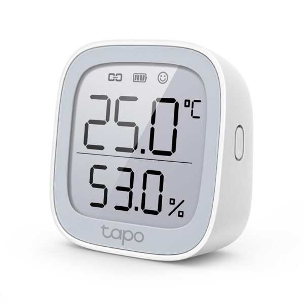 SENZOR SMART de temp si umiditate TP-LINK, necesita hub Tapo H100 ptr functionare,programare prin smartph aplic Tapo,display 2.7" E-ink, 2xbaterii AAA,WiFi, alb "Tapo T315" (timbru verde 0.18 lei)