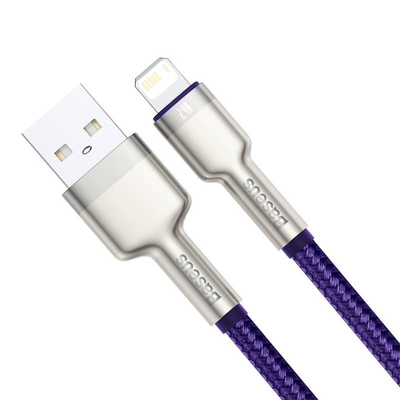 CABLU alimentare si date Baseus Cafule Metal, Fast Charging Data Cable pt. smartphone, USB la Lightning Iphone 2.4A, braided, 1m, violet "CALJK-A05" (timbru verde 0.08 lei) - 6953156202269 - Image 5