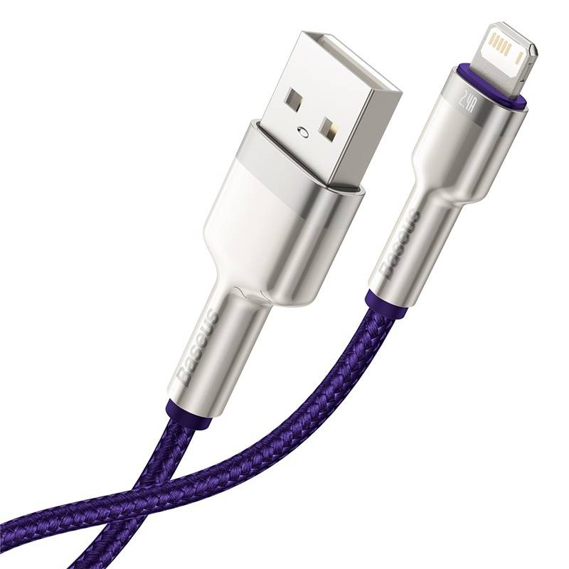 CABLU alimentare si date Baseus Cafule Metal, Fast Charging Data Cable pt. smartphone, USB la Lightning Iphone 2.4A, braided, 1m, violet "CALJK-A05" (timbru verde 0.08 lei) - 6953156202269 - Image 6