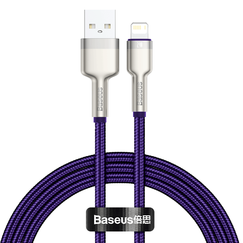 CABLU alimentare si date Baseus Cafule Metal, Fast Charging Data Cable pt. smartphone, USB la Lightning Iphone 2.4A, braided, 1m, violet "CALJK-A05" (timbru verde 0.08 lei) - 6953156202269 - Image 3