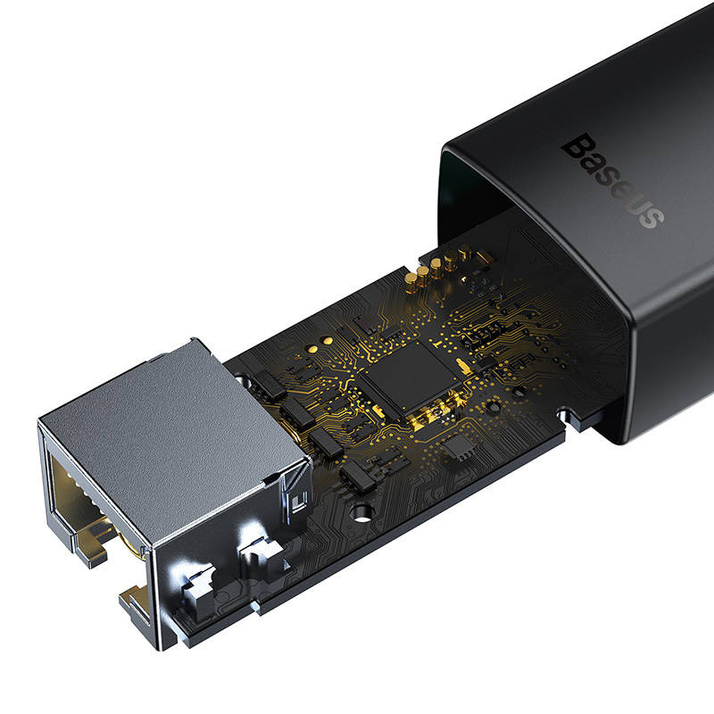 ADAPTOR RETEA Baseus Lite, USB Type-C to RJ-45 Gigabit LAN, LED, negru "WKQX000301" (timbru verde 0.18 lei) - 6932172606114