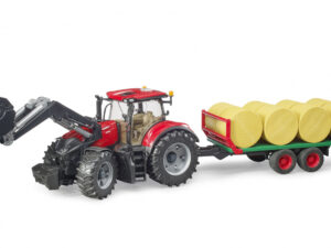 BRUDER Case ICH Optum 300CVX frontloader, bale trailer with 8 bales, 03198