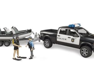 BRUDER RAM 2500 Police Pickup with L+S Module, trailer and boat, 02507