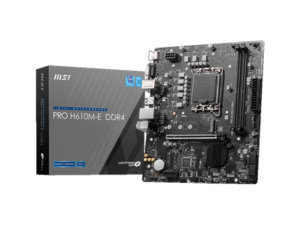 MSI PRO H610M-E DDR4, Micro-ATX, Socket 1700, Dual Channel DDR4 3200(OC)MHz, 1x PCIe x16 slots, 1x M.2 slots, 1x HDMI, 1 x VGA, 2x USB 3.2 Gen 1, 4x USB 2.0, 3Y