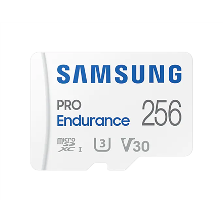 Memory cards Samsung PRO Endurance MB-MJ256KA/EU 256 GB, MicroSD Memory Card, Flash memory class U3, V30, Class 10, SD adapter