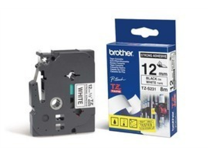 Brother TZS231 Tejp Svart Text, Vit Botten, 12mm, Stark, Laminerad