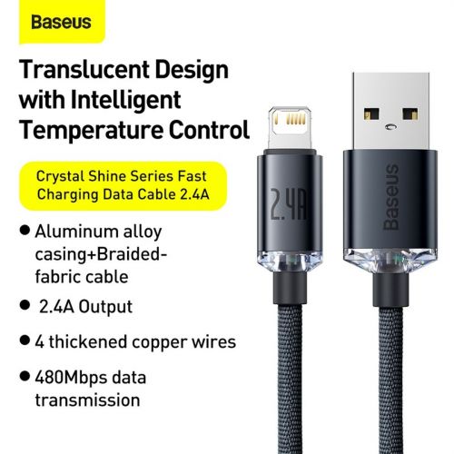 CABLU alimentare si date Baseus Crystal Shine, Fast Charging Data Cable pt. smartphone, USB la Lightning Iphone 2.4A, 1.2m, negru "CAJY000001" (timbru verde 0.18 lei) - 6932172602680 - Image 10