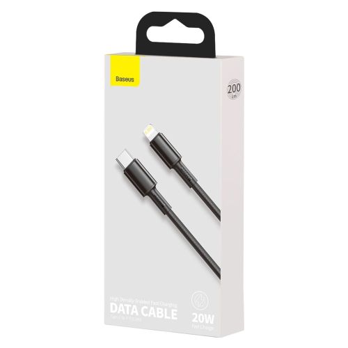 CABLU alimentare si date Baseus High Density Braided, Fast Charging Data Cable pt. smartphone, USB Type-C la Lightning PD 20W, braided, 2m, negru "CATLGD-A01" (timbru verde 0.18 lei) - 6953156231948