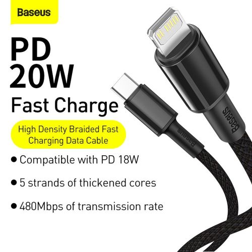 CABLU alimentare si date Baseus High Density Braided, Fast Charging Data Cable pt. smartphone, USB Type-C la Lightning PD 20W, braided, 2m, negru "CATLGD-A01" (timbru verde 0.18 lei) - 6953156231948 - Image 4