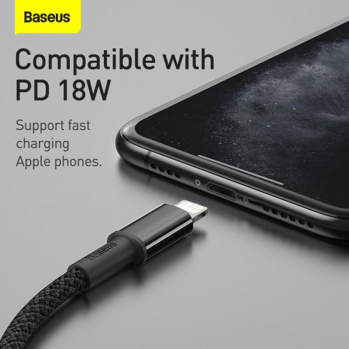 CABLU alimentare si date Baseus High Density Braided, Fast Charging Data Cable pt. smartphone, USB Type-C la Lightning PD 20W, braided, 2m, negru "CATLGD-A01" (timbru verde 0.18 lei) - 6953156231948 - Image 8
