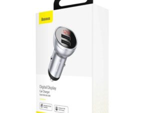 Baseus car charger with display, 2x USB, 4.8A, 24W (silver)