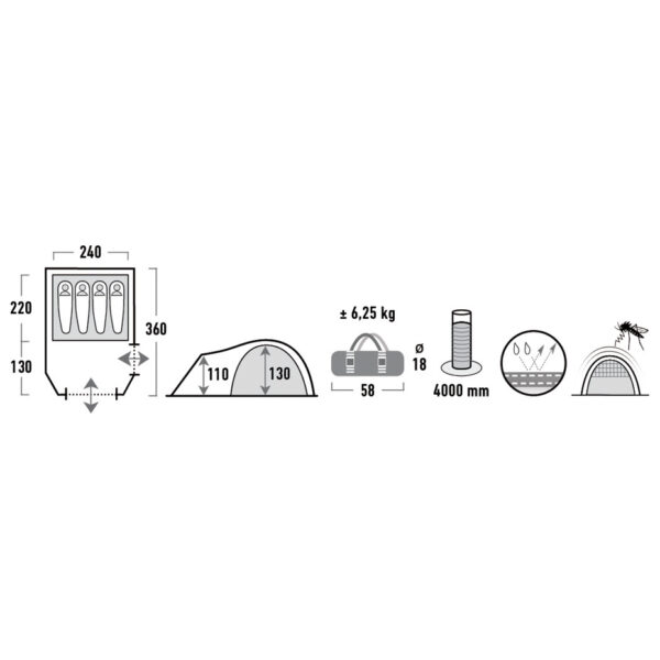 High Peak Mesos 4 Dome tent 4 person(s) Green, Grey - Image 3