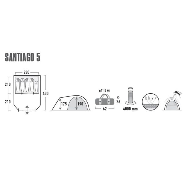 High Peak Santiago 5.0 Green, Grey Vis-a-vis tent - Image 7