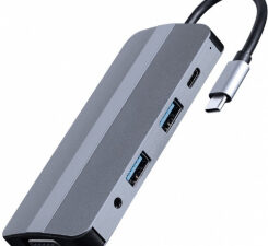 Adapter USB-C 8w1, HDMI, USB-C, PD, VGA, USB 3.1, 2.0, audio, czytnik kart