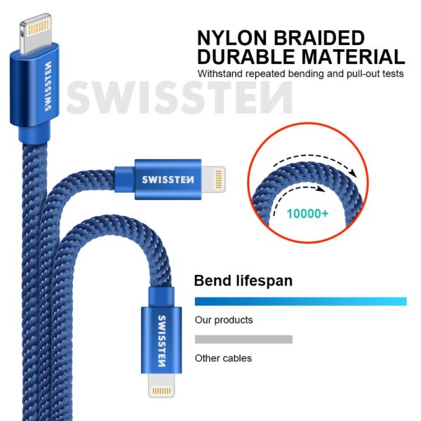 Swissten Textile Fast Charge 3A Lightning Data and Charging Cable 2m - Image 3
