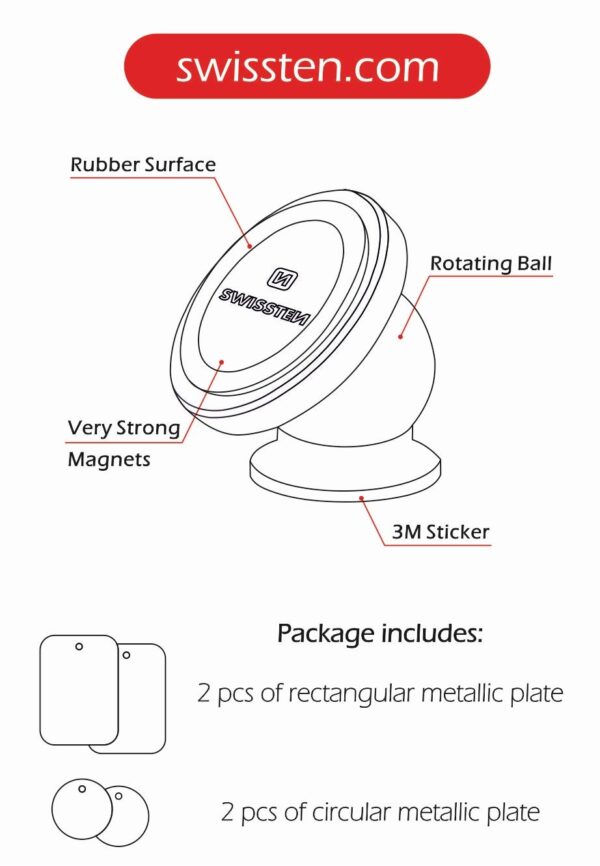 Swissten S-Grip M2 Universal Car Panel Holder With Magnet For Devices - Image 2