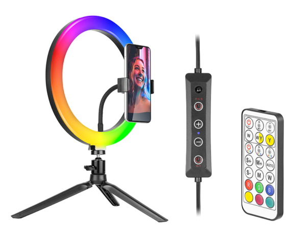 Tracer lampa pierścieniowa RGB ring 26cm ze statywem
