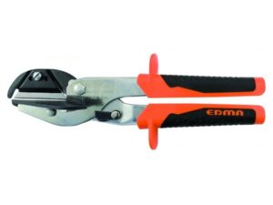 Mitre shear for plastic profile cutting at variable corners and angles