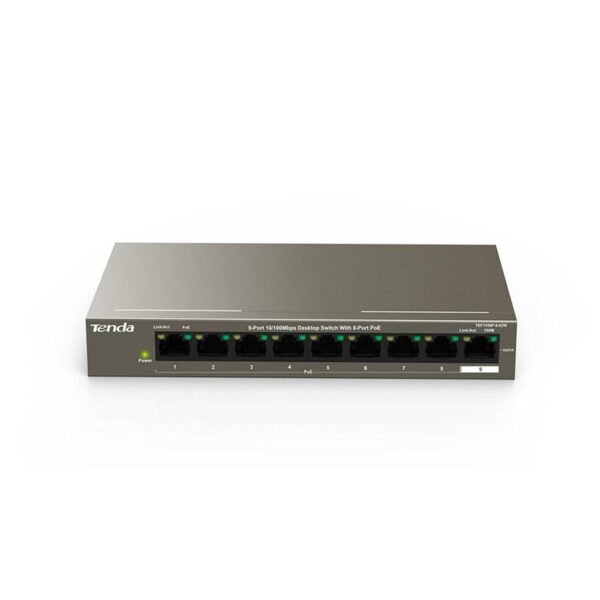 SWITCH TENDA unmanaged, 9 porturi RJ-45 10/100 dintre care 8 au PoE putere totala 58W, metalic "TEF1109P-8-63W"  (timbru verde 2 lei)