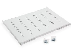 19'' police s perforac� 1U/950mm, max. nosnost 80kg, integrovan� podp�ry �ern� RAL9005