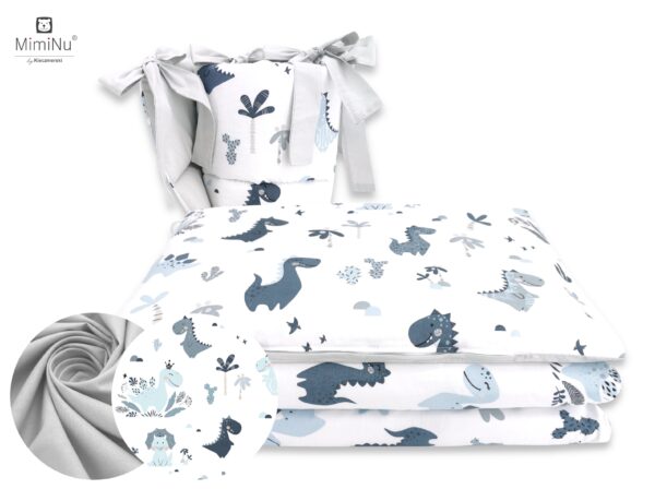 MIMINU Dino Navy 2 pcs cot bedding set, 135x100cm, 40x60cm - Image 2
