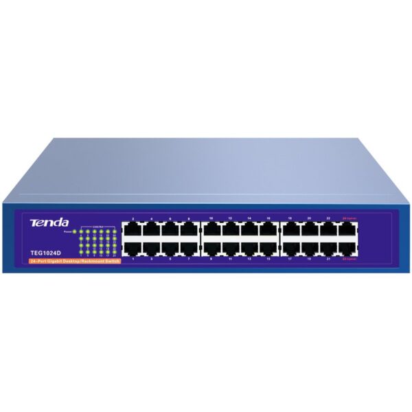 Tenda TEG1024D 24x Gigabit Switch, Fanless-bez ventilátorů, Rackmount, ochrana proti přepětí