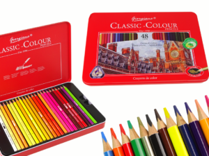 Set of 48 Art Crayons Metal Container