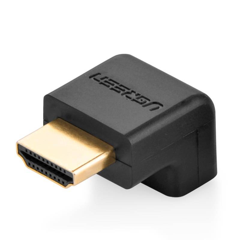 ADAPTOR video Ugreen, "HD112" cupla extender HDMI (T) la HDMI (M), 90 grade jos, rezolutie maxima 4K UHD (3840 x 2160) la 60 Hz, conectori auriti,negru "20109" (timbru verde 0.08 lei) - 6957303821099