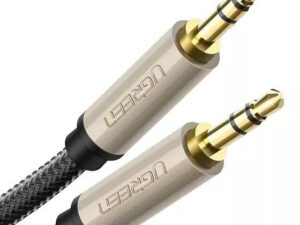 CABLU audio Ugreen, "AV125" stereo 3.5 mm jack (T) la 3.5 mm jack (T), braided, 2m, conectori auriti, gri "10604" (timbru verde 0.18 lei) - 6957303816040
