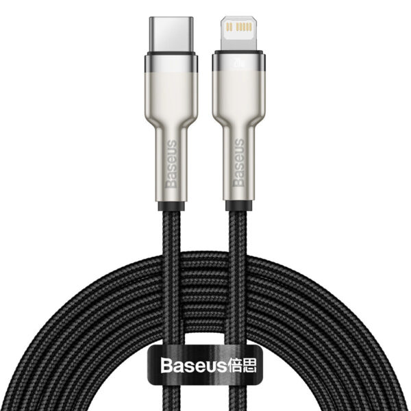 CABLU alimentare si date Baseus Cafule Metal, Fast Charging Data Cable pt. smartphone, USB Type-C la Lightning Iphone PD 20W, braided, 2m, negru "CATLJK-B01" (timbru verde 0.08 lei) - 6953156202108