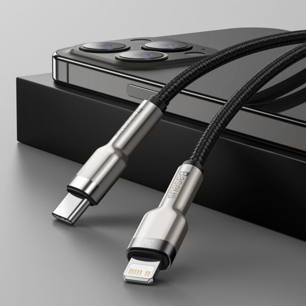 CABLU alimentare si date Baseus Cafule Metal, Fast Charging Data Cable pt. smartphone, USB Type-C la Lightning Iphone PD 20W, braided, 2m, negru "CATLJK-B01" (timbru verde 0.08 lei) - 6953156202108 - Image 11