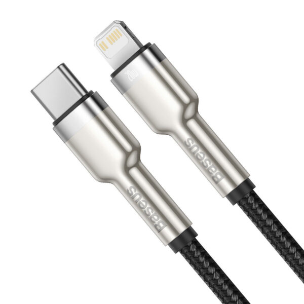 CABLU alimentare si date Baseus Cafule Metal, Fast Charging Data Cable pt. smartphone, USB Type-C la Lightning Iphone PD 20W, braided, 2m, negru "CATLJK-B01" (timbru verde 0.08 lei) - 6953156202108 - Image 2