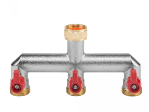 2-way spliter with valves, female and male thread 3/4", nickiel BRASS