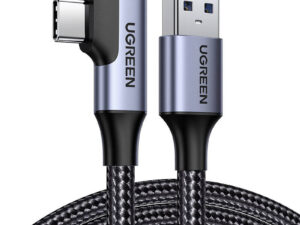 CABLU alimentare si date Ugreen, "US385", Fast Charging Data Cable pt. smartphone,USB 3.0 la USB Type-C, 3A,  unghi 90 grade, braided, 1m, negru "20299" (timbru verde 0.08 lei) - 6957303822997