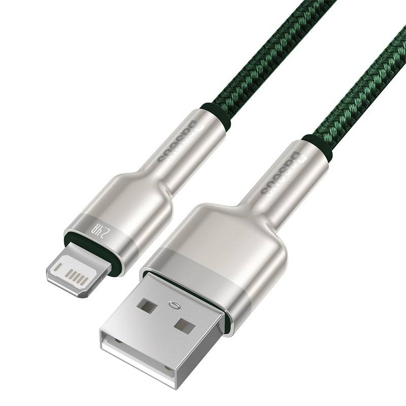 CABLU alimentare si date Baseus Cafule Metal, Fast Charging Data Cable pt. smartphone, USB la Lightning Iphone 2.4A, braided, 1m, verde "CALJK-A06" (timbru verde 0.08 lei) - 6953156202276