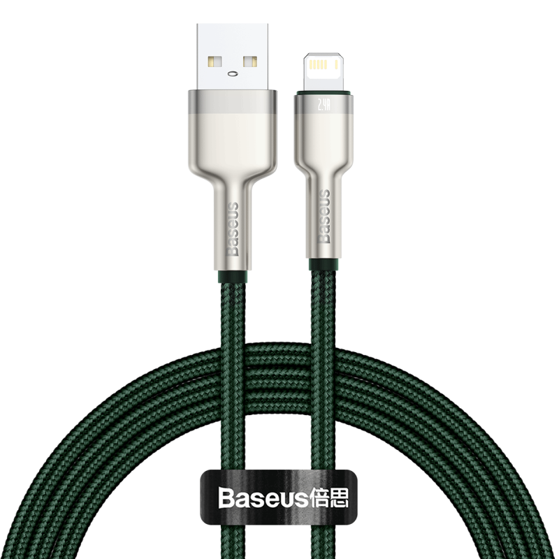 CABLU alimentare si date Baseus Cafule Metal, Fast Charging Data Cable pt. smartphone, USB la Lightning Iphone 2.4A, braided, 1m, verde "CALJK-A06" (timbru verde 0.08 lei) - 6953156202276 - Image 5