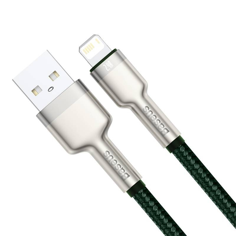 CABLU alimentare si date Baseus Cafule Metal, Fast Charging Data Cable pt. smartphone, USB la Lightning Iphone 2.4A, braided, 1m, verde "CALJK-A06" (timbru verde 0.08 lei) - 6953156202276 - Image 2