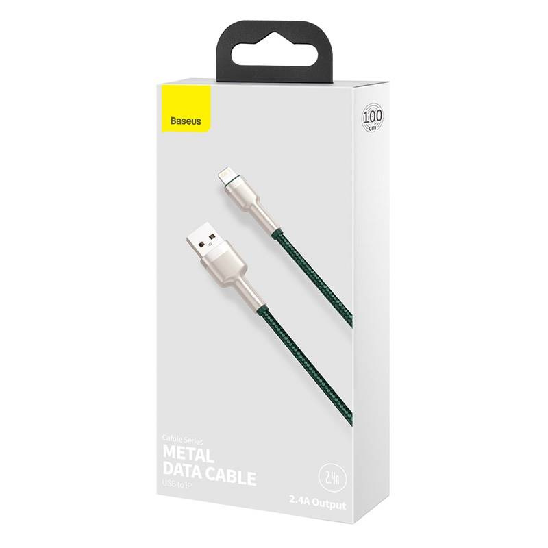 CABLU alimentare si date Baseus Cafule Metal, Fast Charging Data Cable pt. smartphone, USB la Lightning Iphone 2.4A, braided, 1m, verde "CALJK-A06" (timbru verde 0.08 lei) - 6953156202276 - Image 3