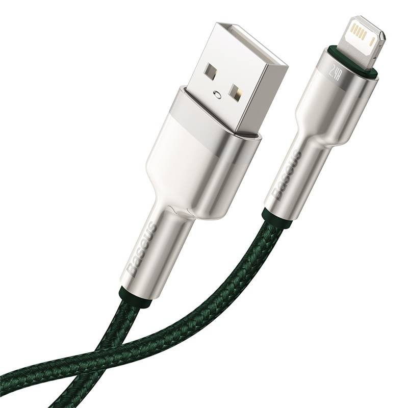 CABLU alimentare si date Baseus Cafule Metal, Fast Charging Data Cable pt. smartphone, USB la Lightning Iphone 2.4A, braided, 1m, verde "CALJK-A06" (timbru verde 0.08 lei) - 6953156202276 - Image 6