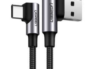 CABLU alimentare si date Ugreen, "US176", Fast Charging Data Cable pt. smartphone, USB la USB Type-C 3A Complete Angled 90°, braided, 2m, negru "20857" (timbru verde 0.08 lei) - 6957303828579